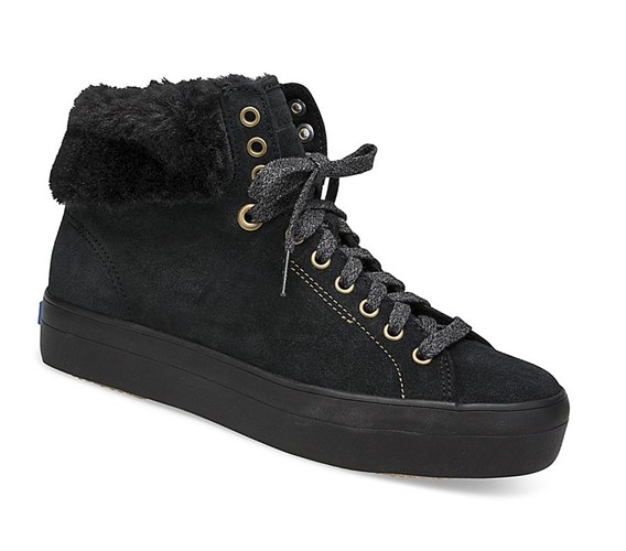 Botas con Cordones Keds Rise Hi Gamuza Faux Fur Mujer Negros | THF678105