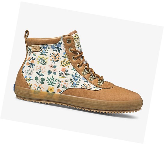 Botas con Cordones Keds x Rifle Paper Co. Scout Boot Cuero Wildflower w/ Thinsulate Mujer Beige | OPC193576
