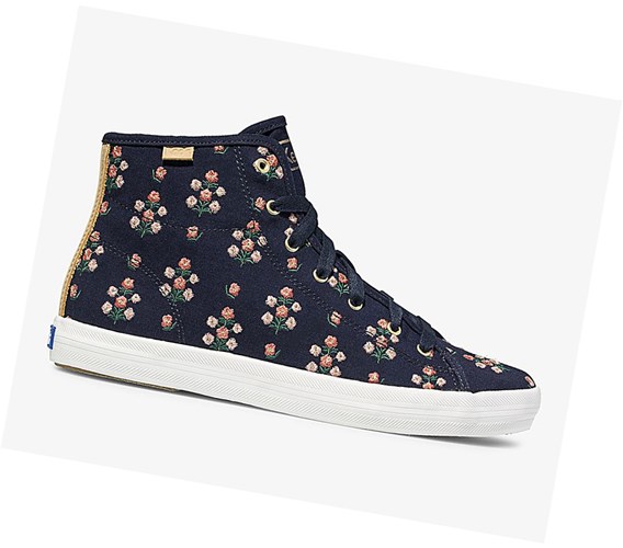 Zapatos con Cordones Keds x Rifle Paper Co Kickstart Hi Posy Embroidered Mujer Azul Marino | XTF498302