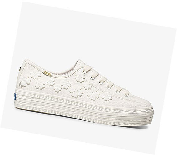 Zapatos con Cordones Keds x kate spade new york Triple Kick Woven Flowers Wedding Mujer Blancos | DJN098367